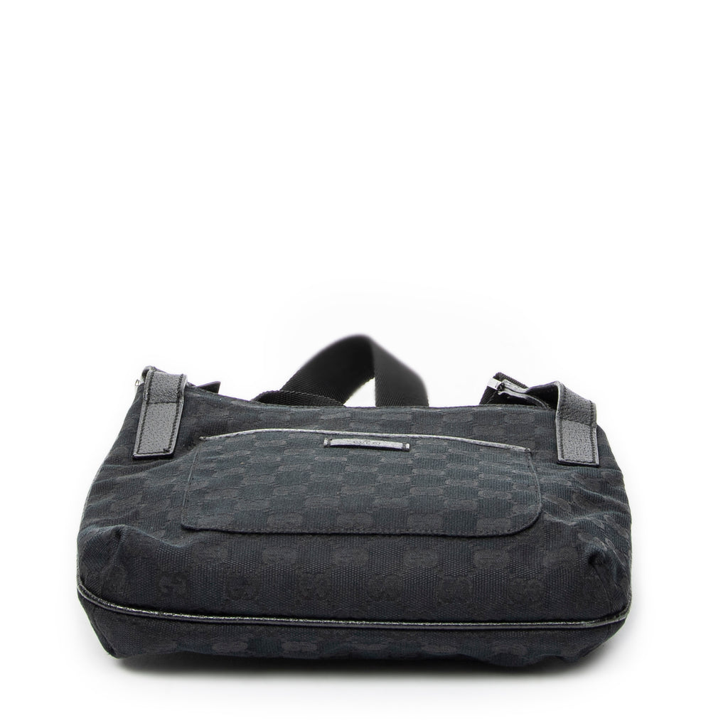 Shoulder Bag Front Slip Pocket Crossbody Black Monogrammed Canvas