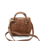 Shoulder Bag Vintage Mini Bamboo Top Handle Tote Brown Suede Leather