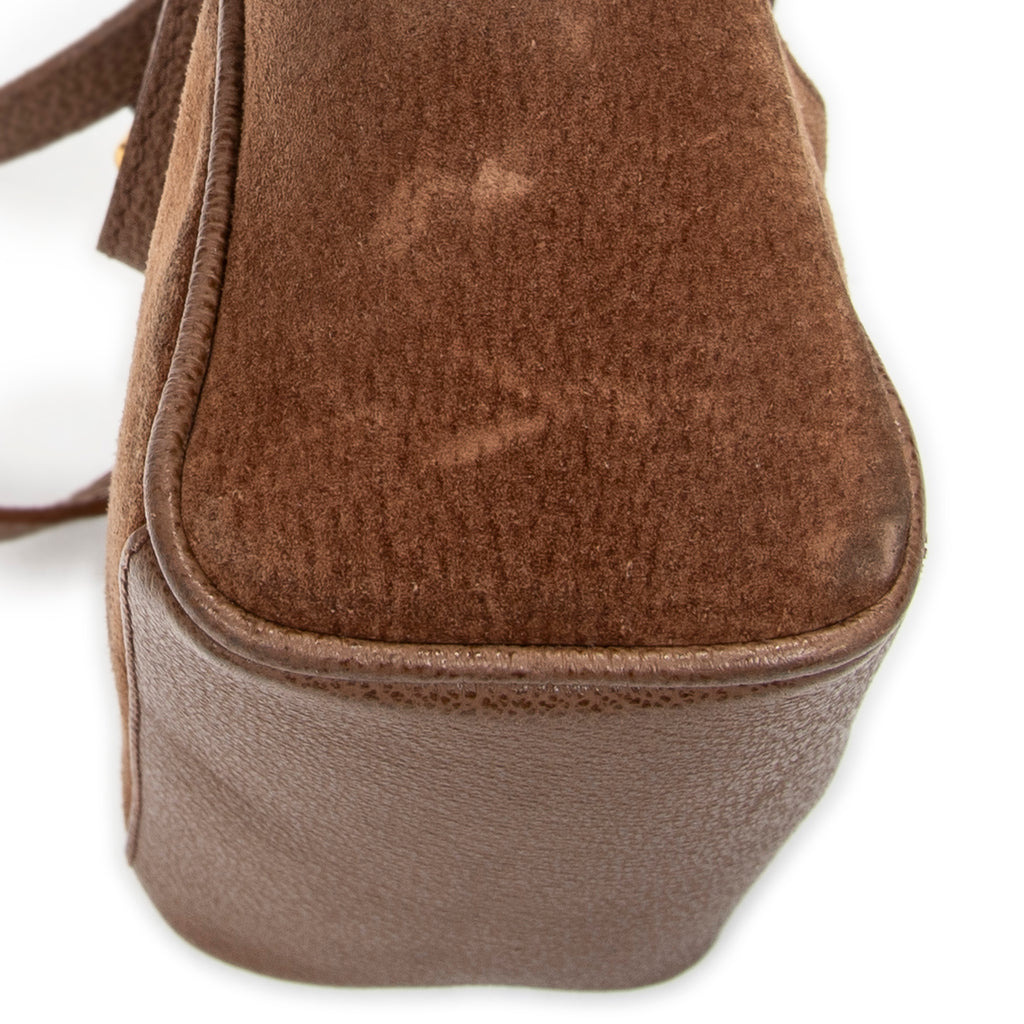 Shoulder Bag Vintage Mini Bamboo Top Handle Tote Brown Suede Leather