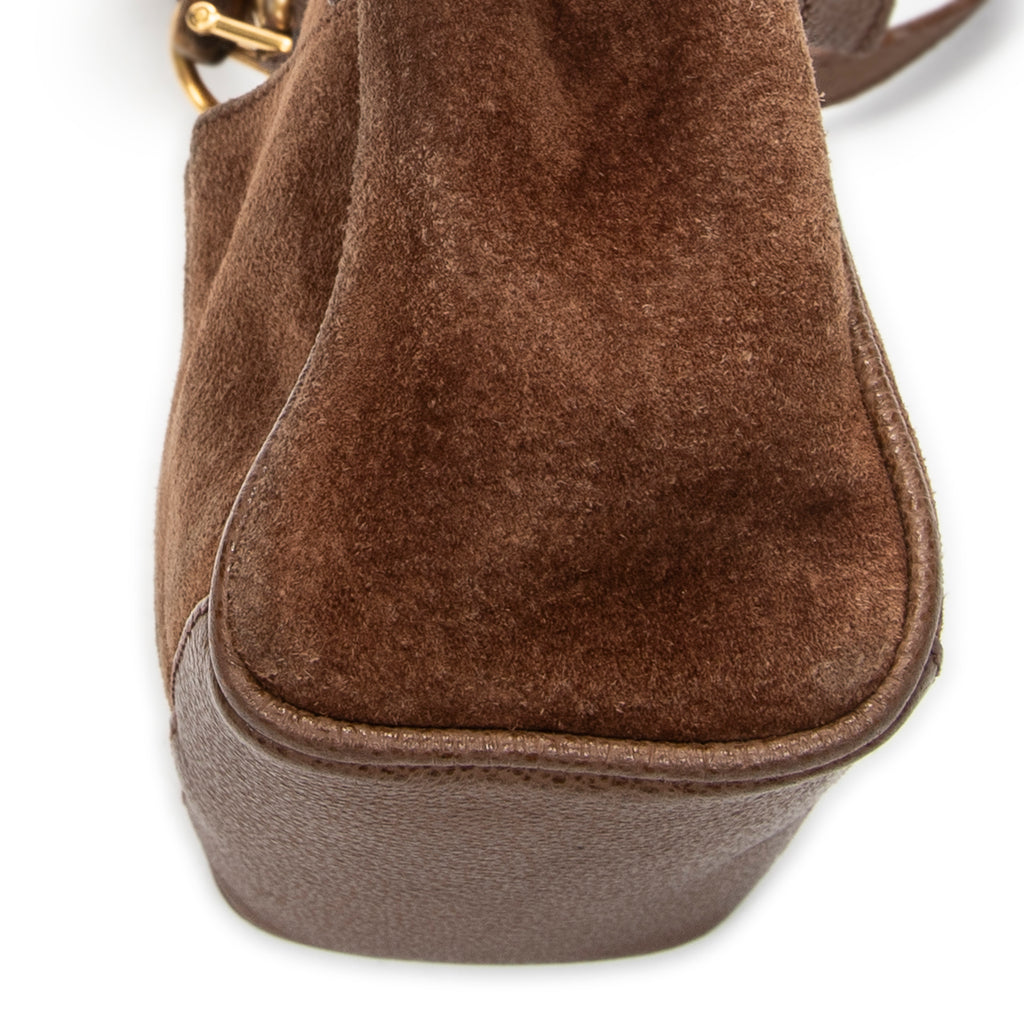 Shoulder Bag Vintage Mini Bamboo Top Handle Tote Brown Suede Leather