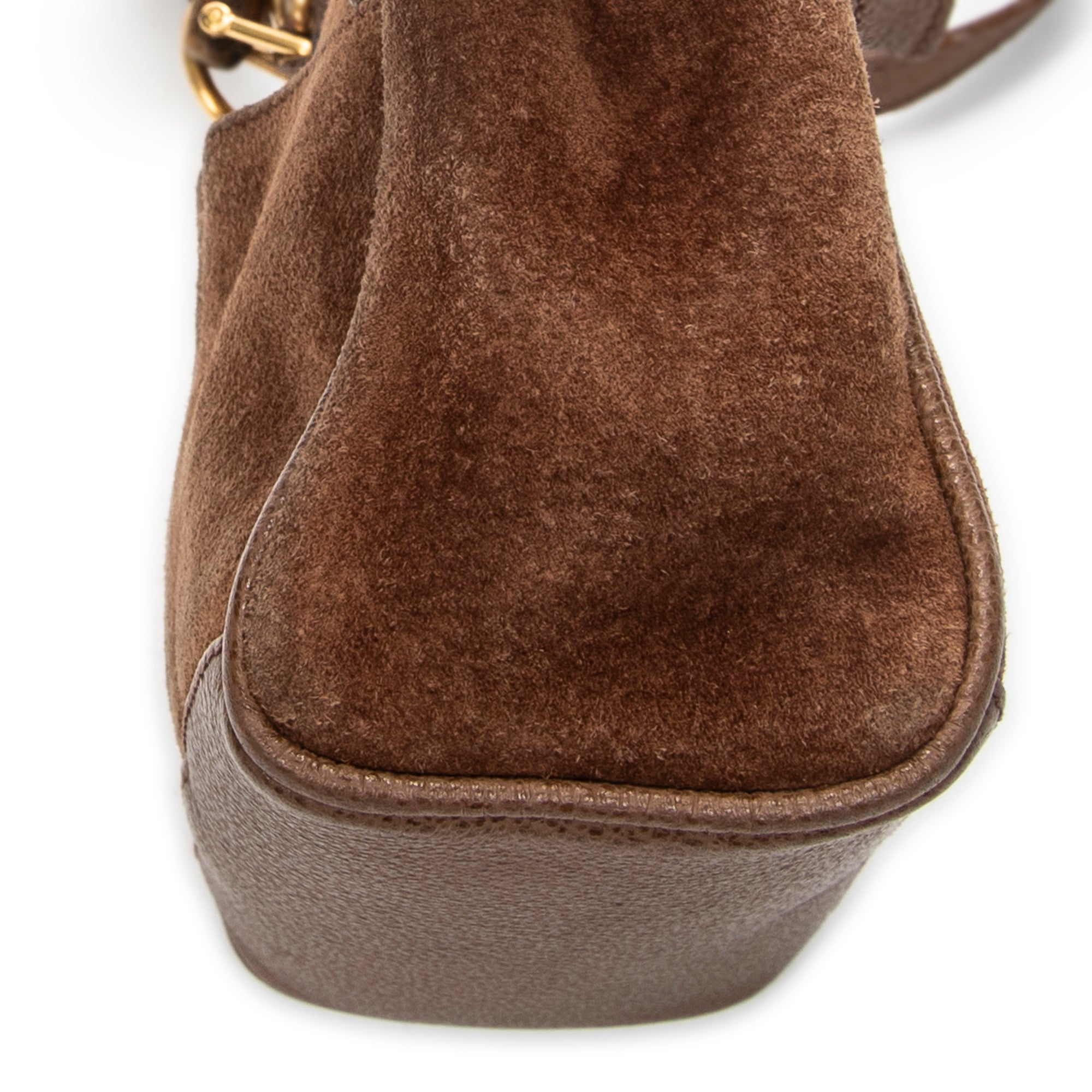 Shoulder Bag Vintage Mini Bamboo Top Handle Tote Brown Suede Leather