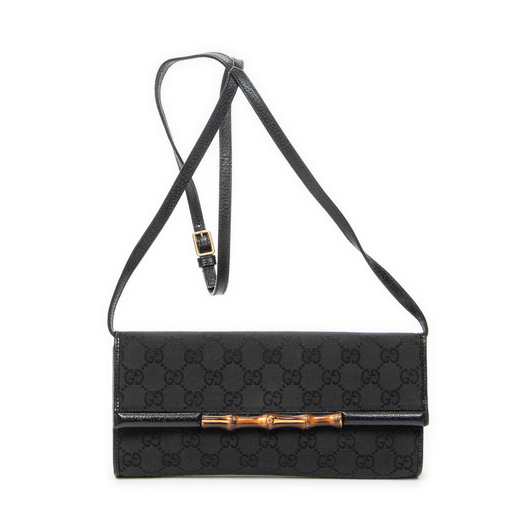 Shoulder Bag Bamboo Clutch Black Monogrammed Canvas