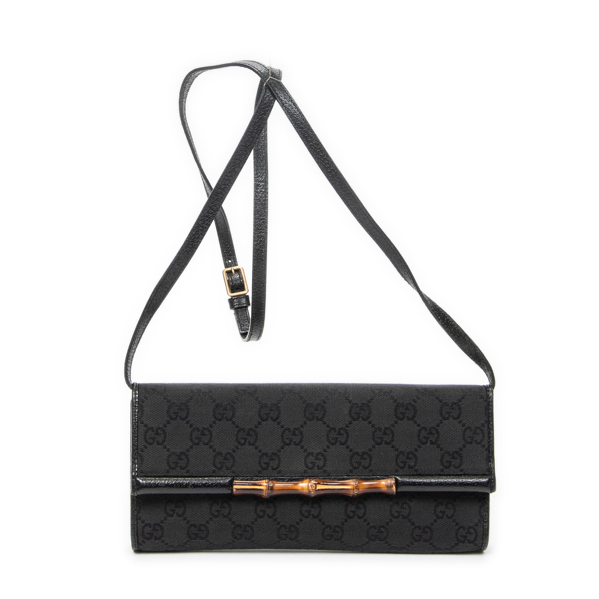 Shoulder Bag Bamboo Clutch Black Monogrammed Canvas
