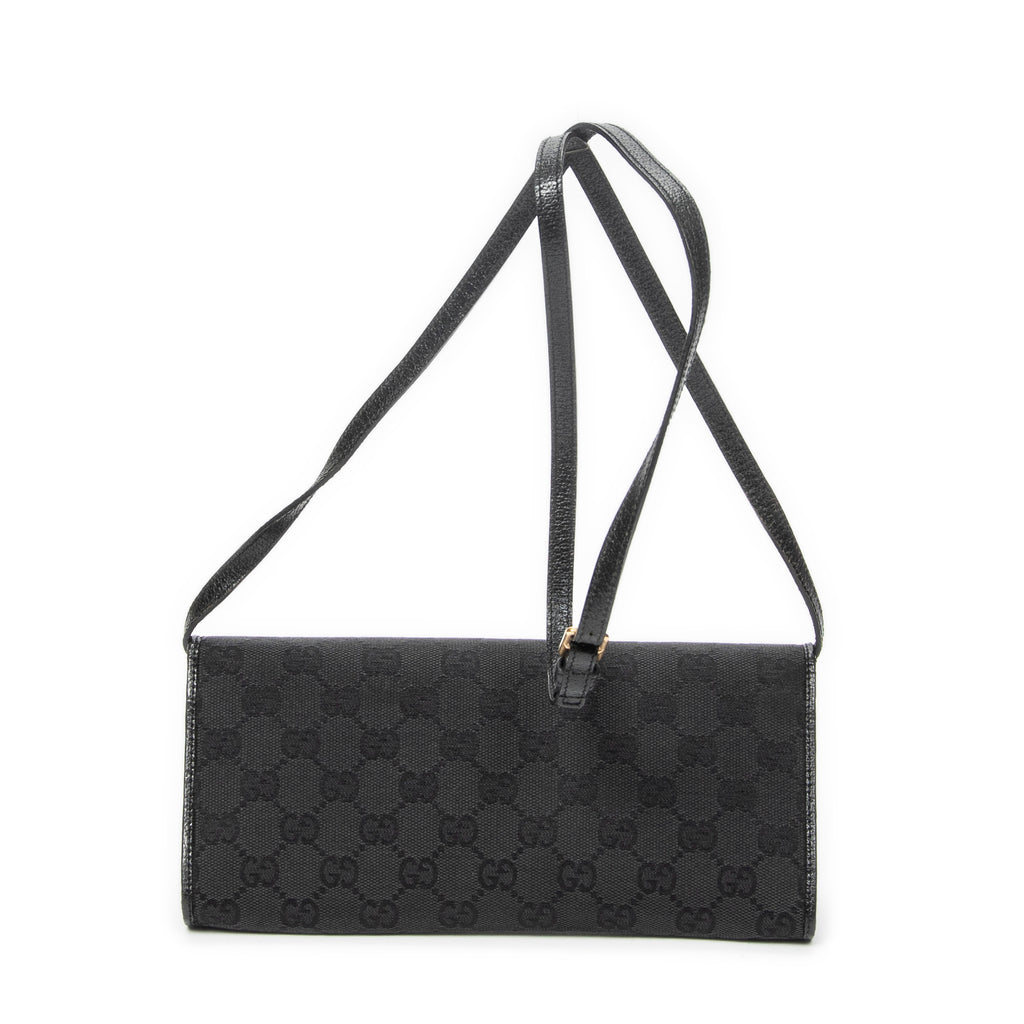 Shoulder Bag Bamboo Clutch Black Monogrammed Canvas