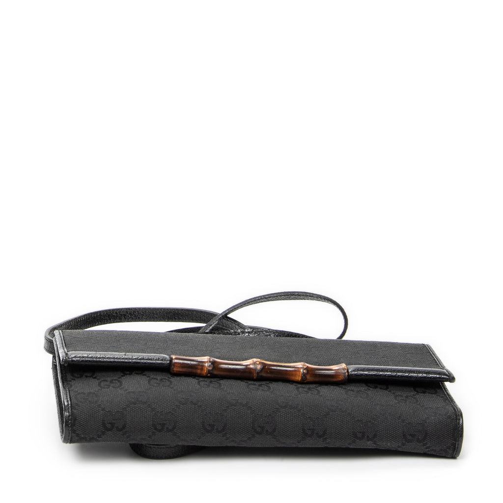 Shoulder Bag Bamboo Clutch Black Monogrammed Canvas