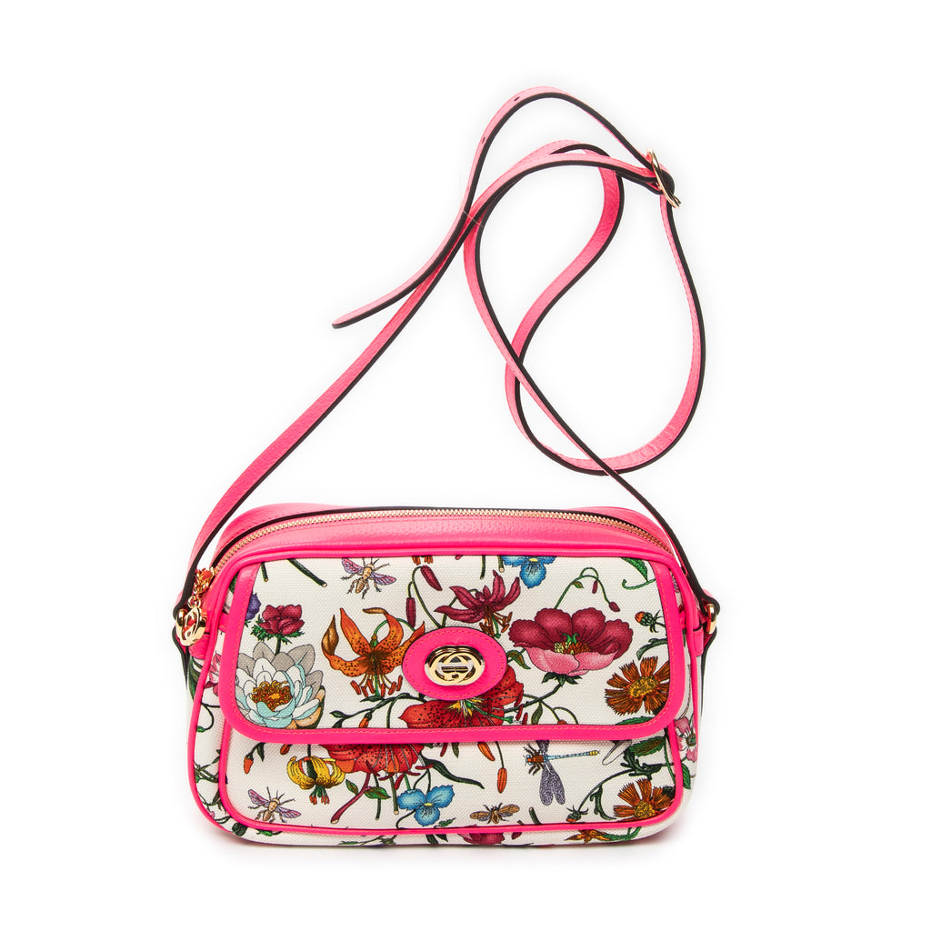 Shoulder Bag Multicolor Flora Camera Crossbody Electric Pink Flora Print Canvas