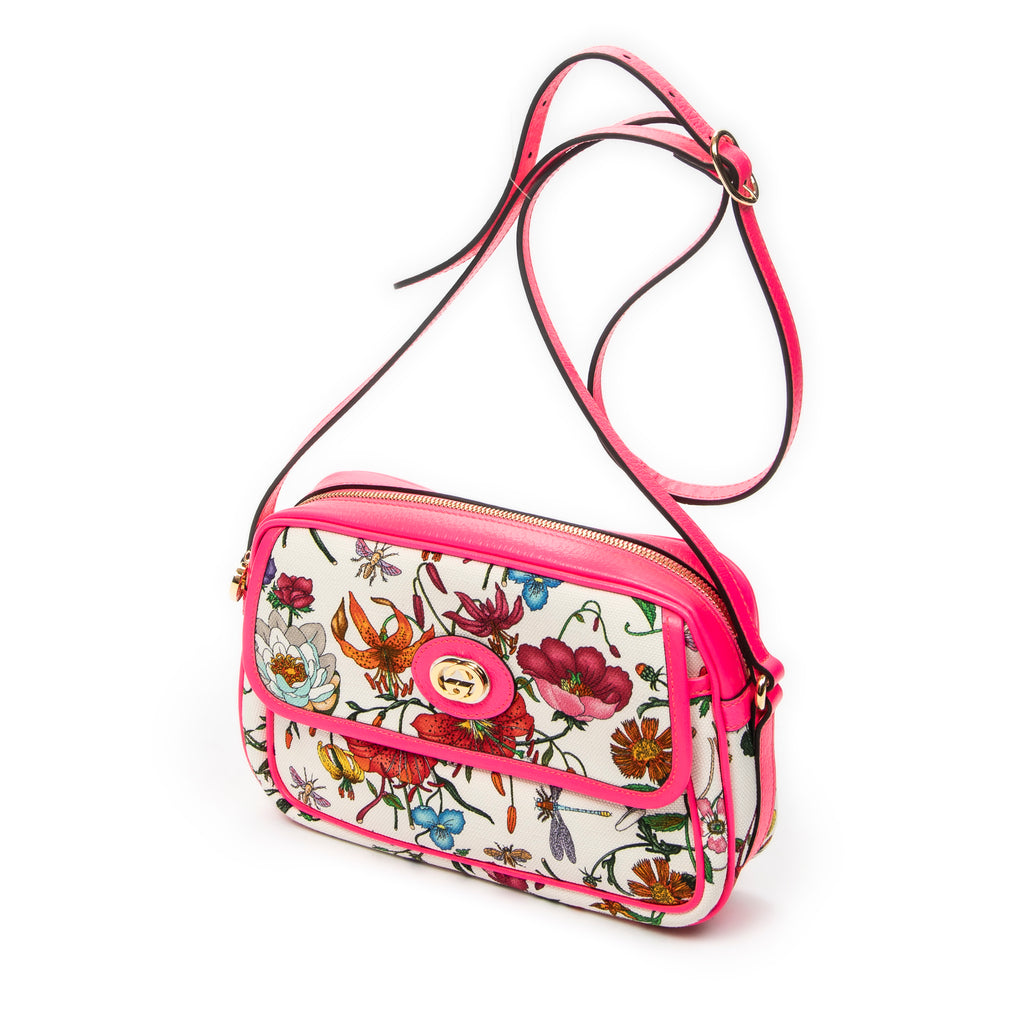 Shoulder Bag Multicolor Flora Camera Crossbody Electric Pink Flora Print Canvas