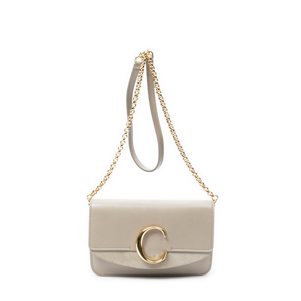 Shoulder Bag C Chain Clutch Grey Calfskin Leather