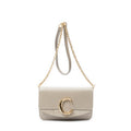Shoulder Bag C Chain Clutch Grey Calfskin Leather