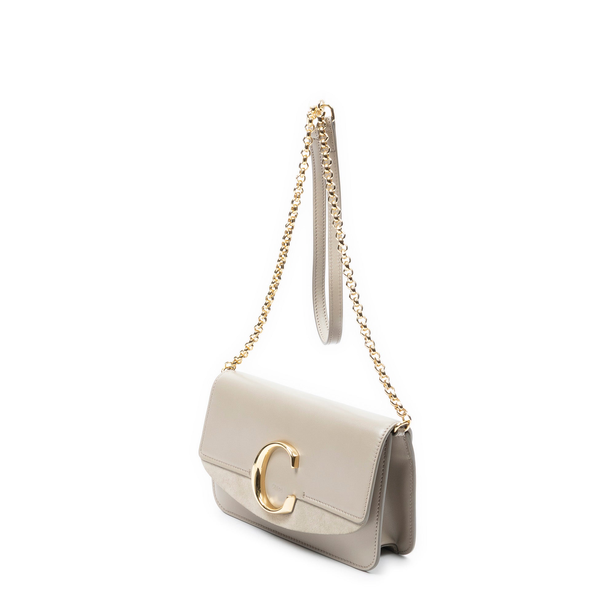 Shoulder Bag C Chain Clutch Grey Calfskin Leather