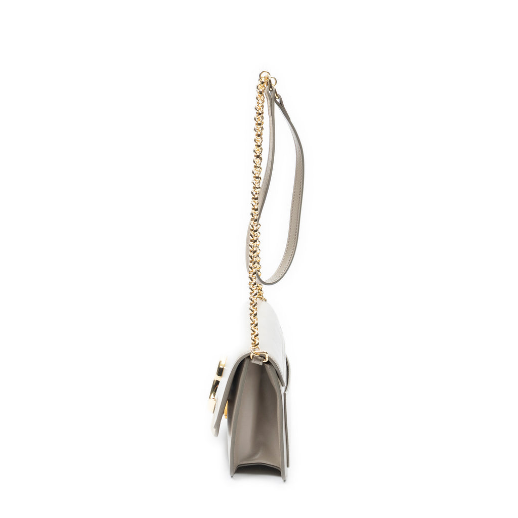 Shoulder Bag C Chain Clutch Grey Calfskin Leather