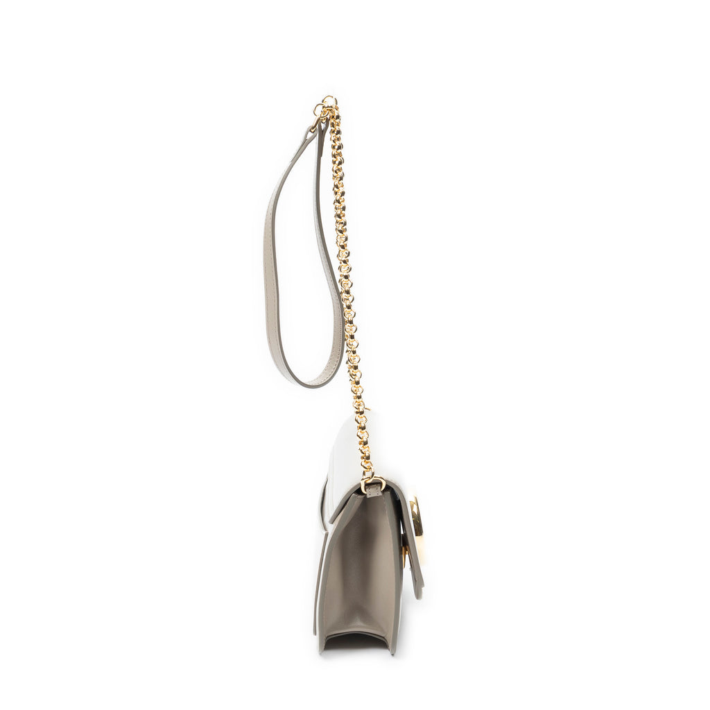 Shoulder Bag C Chain Clutch Grey Calfskin Leather