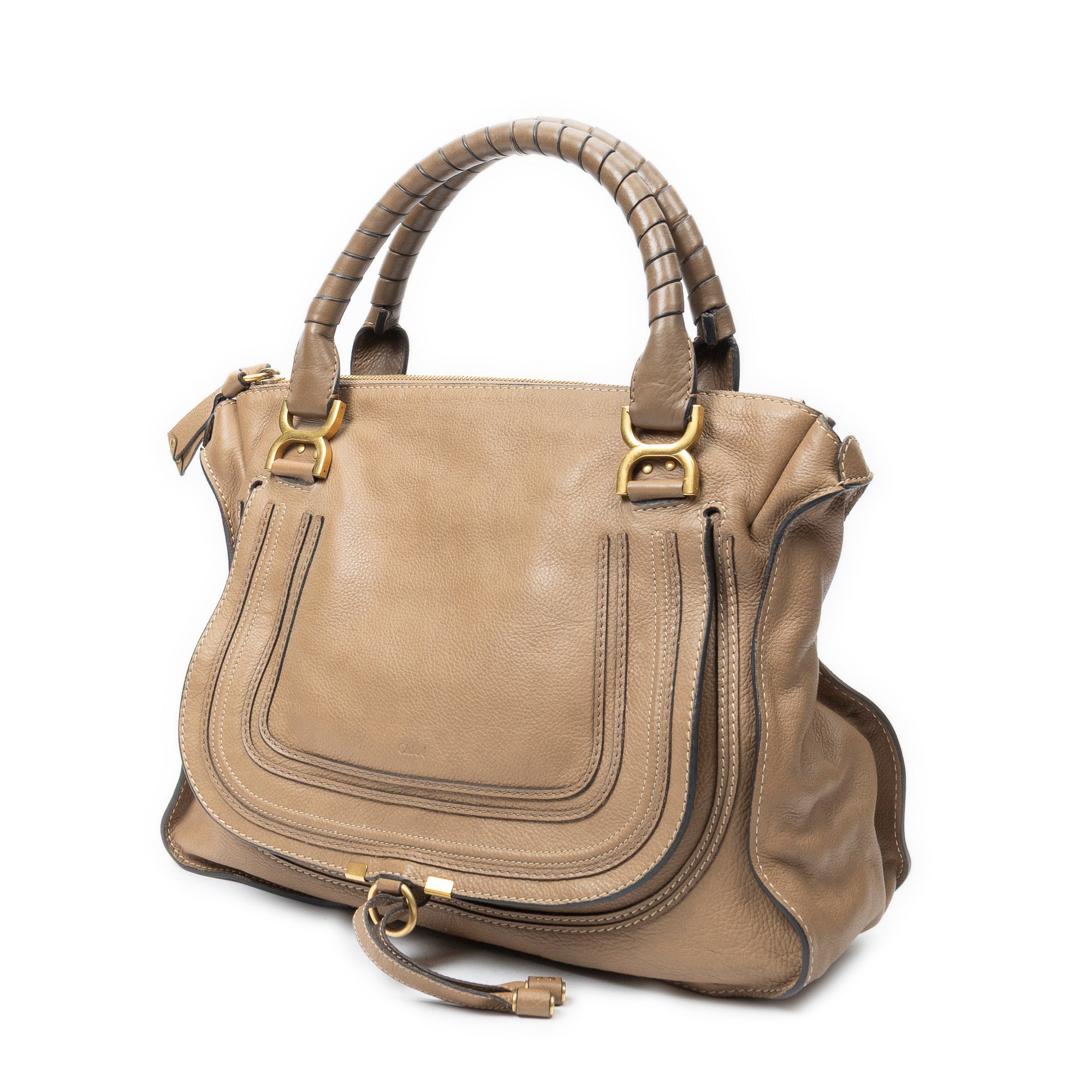 Shoulder Bag Large Marcie Brown Grained Calfskin Leather