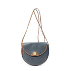 Shoulder Bag Vintage Halfmoon Flap Crossbody Grey Honeycomb Coated Canvas