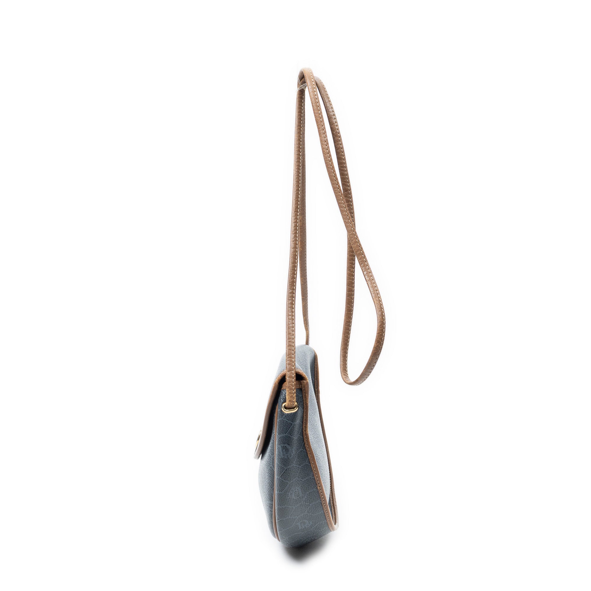 Shoulder Bag Vintage Halfmoon Flap Crossbody Grey Honeycomb Coated Canvas