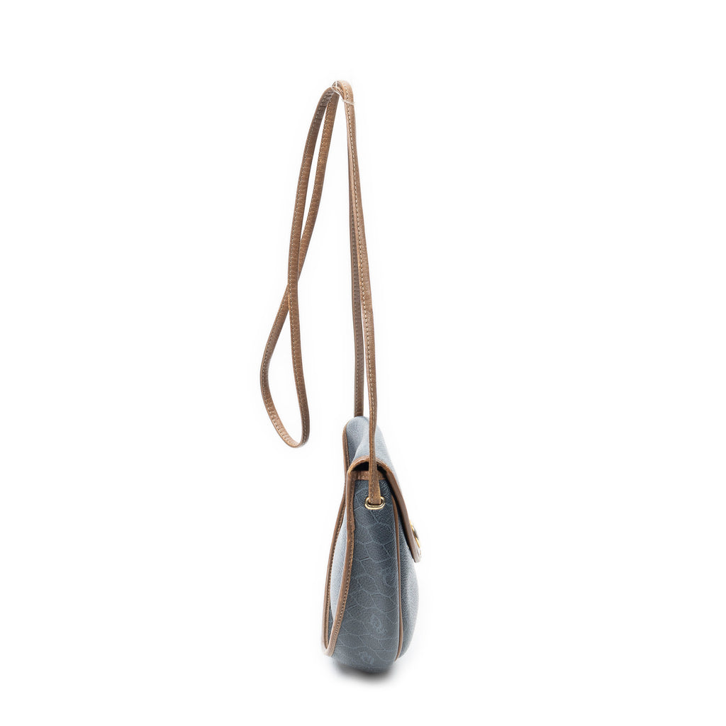 Shoulder Bag Vintage Halfmoon Flap Crossbody Grey Honeycomb Coated Canvas