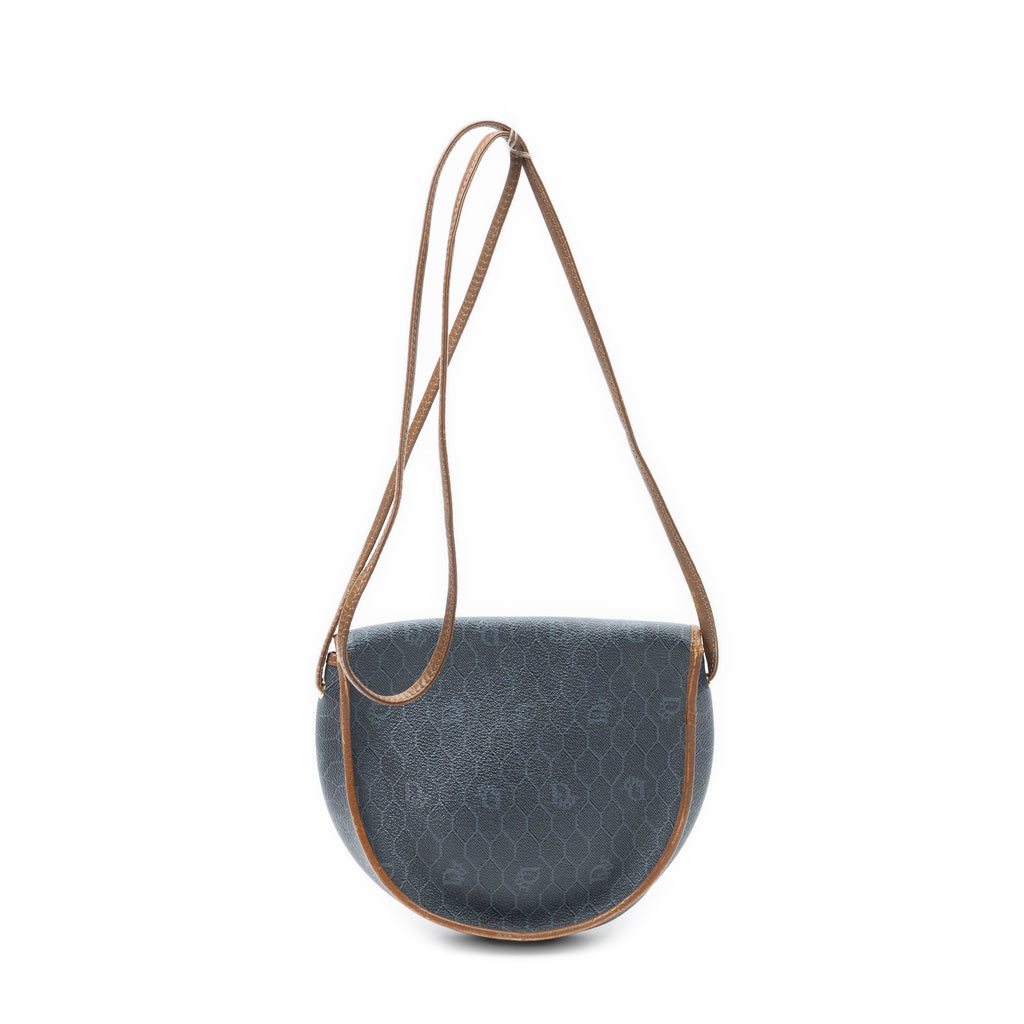 Shoulder Bag Vintage Halfmoon Flap Crossbody Grey Honeycomb Coated Canvas