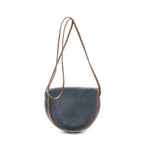 Shoulder Bag Vintage Halfmoon Flap Crossbody Grey Honeycomb Coated Canvas