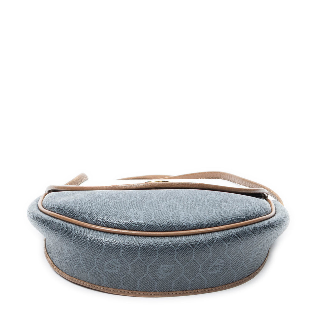 Shoulder Bag Vintage Halfmoon Flap Crossbody Grey Honeycomb Coated Canvas
