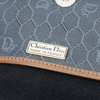 Shoulder Bag Vintage Halfmoon Flap Crossbody Grey Honeycomb Coated Canvas