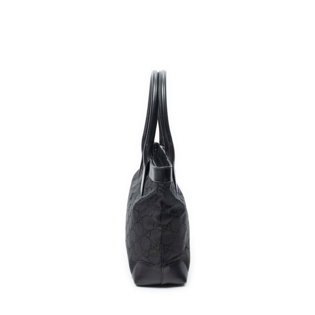 Shoulder Bag Zip Tote Black Monogrammed Nylon Canvas