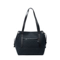 Shoulder Bag Side Drawstring Shopping Tote Black Monogrammed Canvas