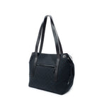 Shoulder Bag Side Drawstring Shopping Tote Black Monogrammed Canvas