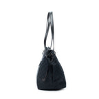 Shoulder Bag Side Drawstring Shopping Tote Black Monogrammed Canvas