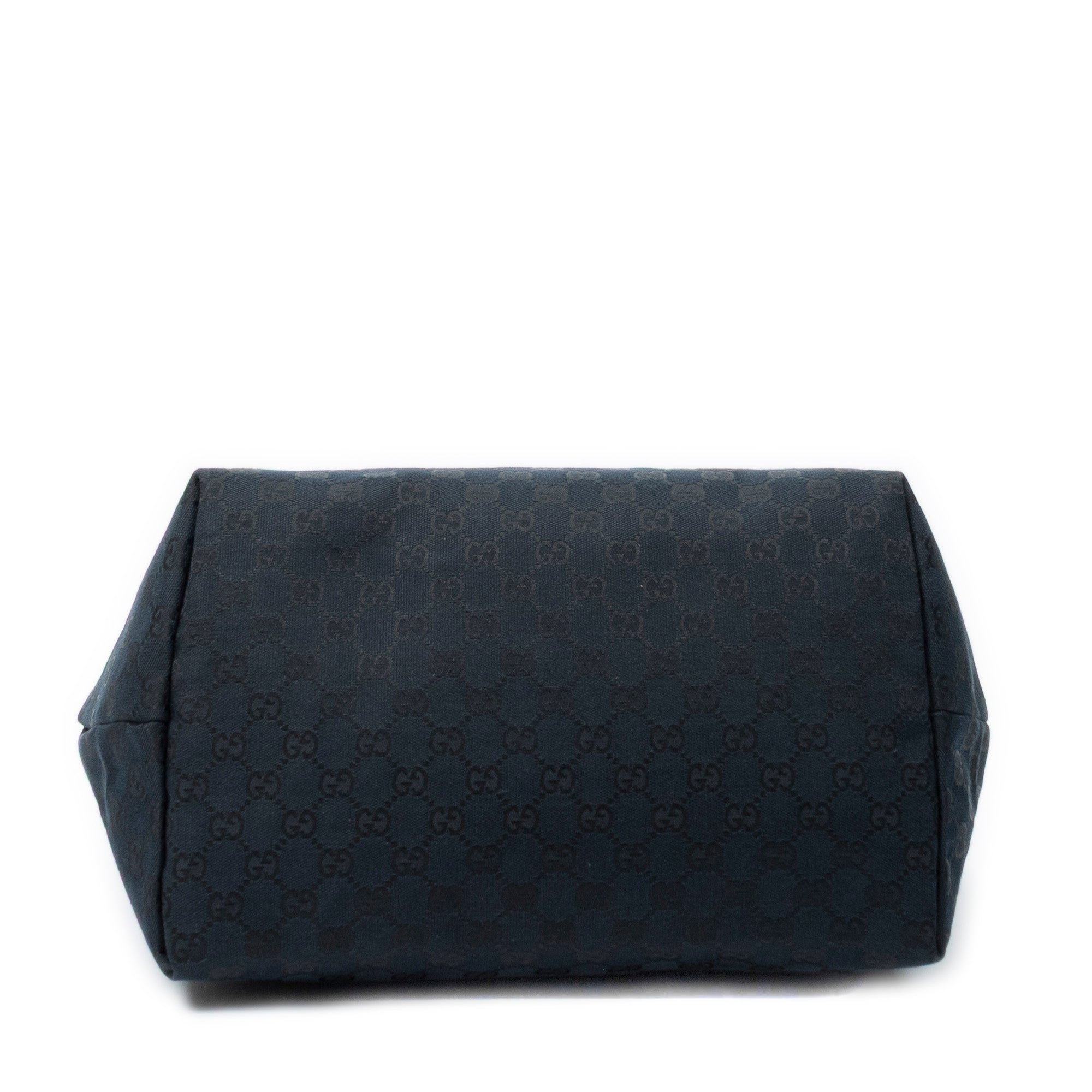 Shoulder Bag Side Drawstring Shopping Tote Black Monogrammed Canvas