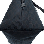 Shoulder Bag Side Drawstring Shopping Tote Black Monogrammed Canvas