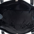 Shoulder Bag Side Drawstring Shopping Tote Black Monogrammed Canvas