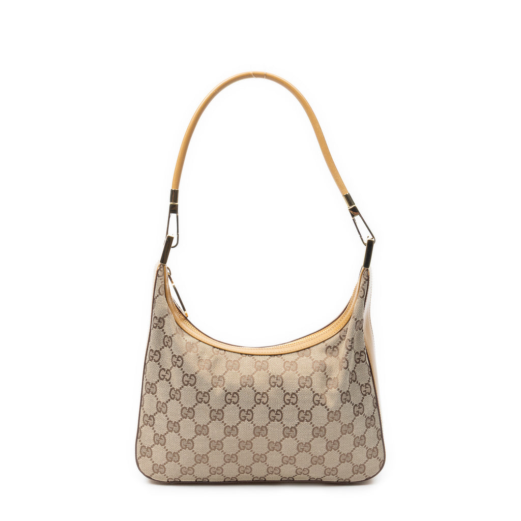Shoulder Bag Small Shoulder Zip Hobo Beige Monogrammed Canvas
