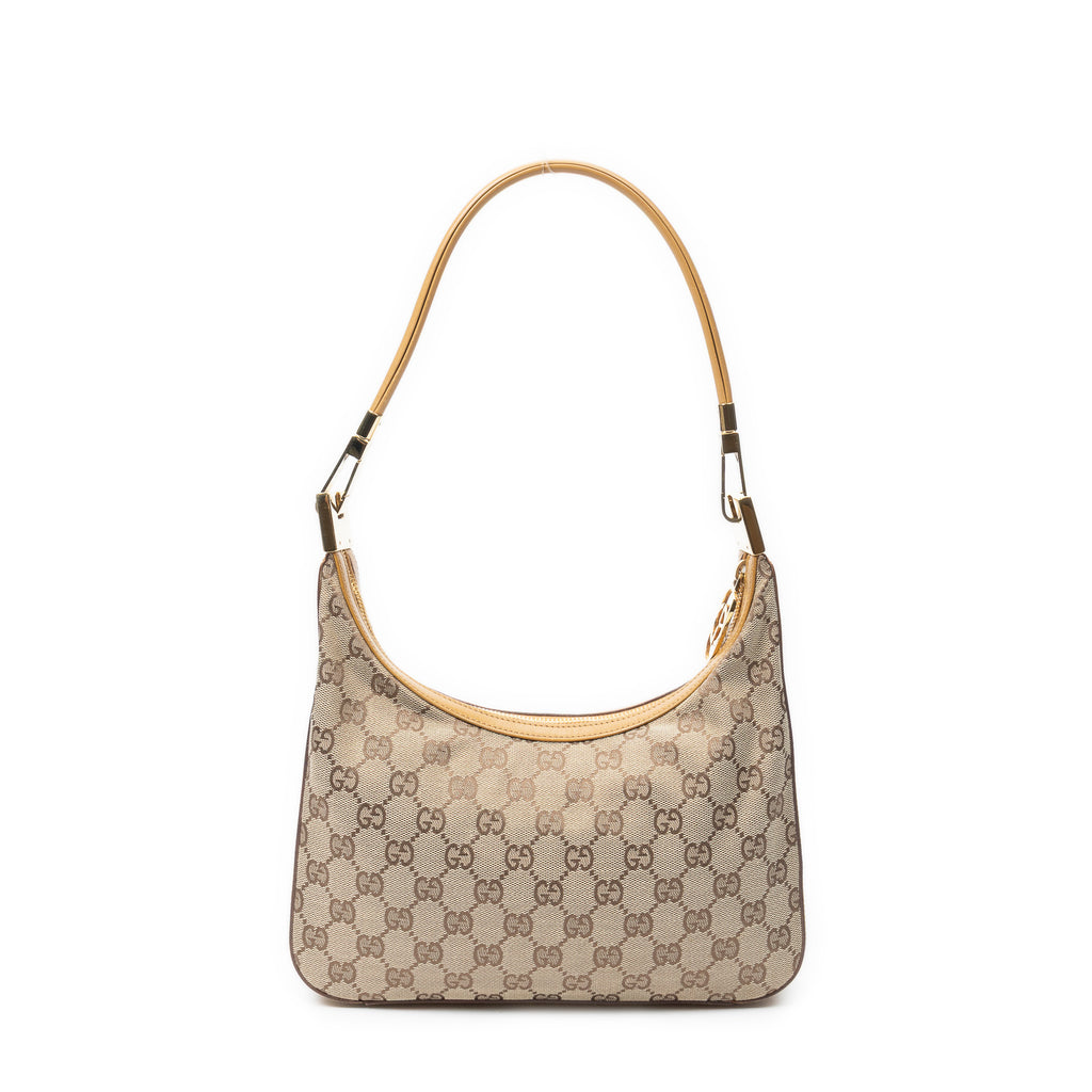 Shoulder Bag Small Shoulder Zip Hobo Beige Monogrammed Canvas