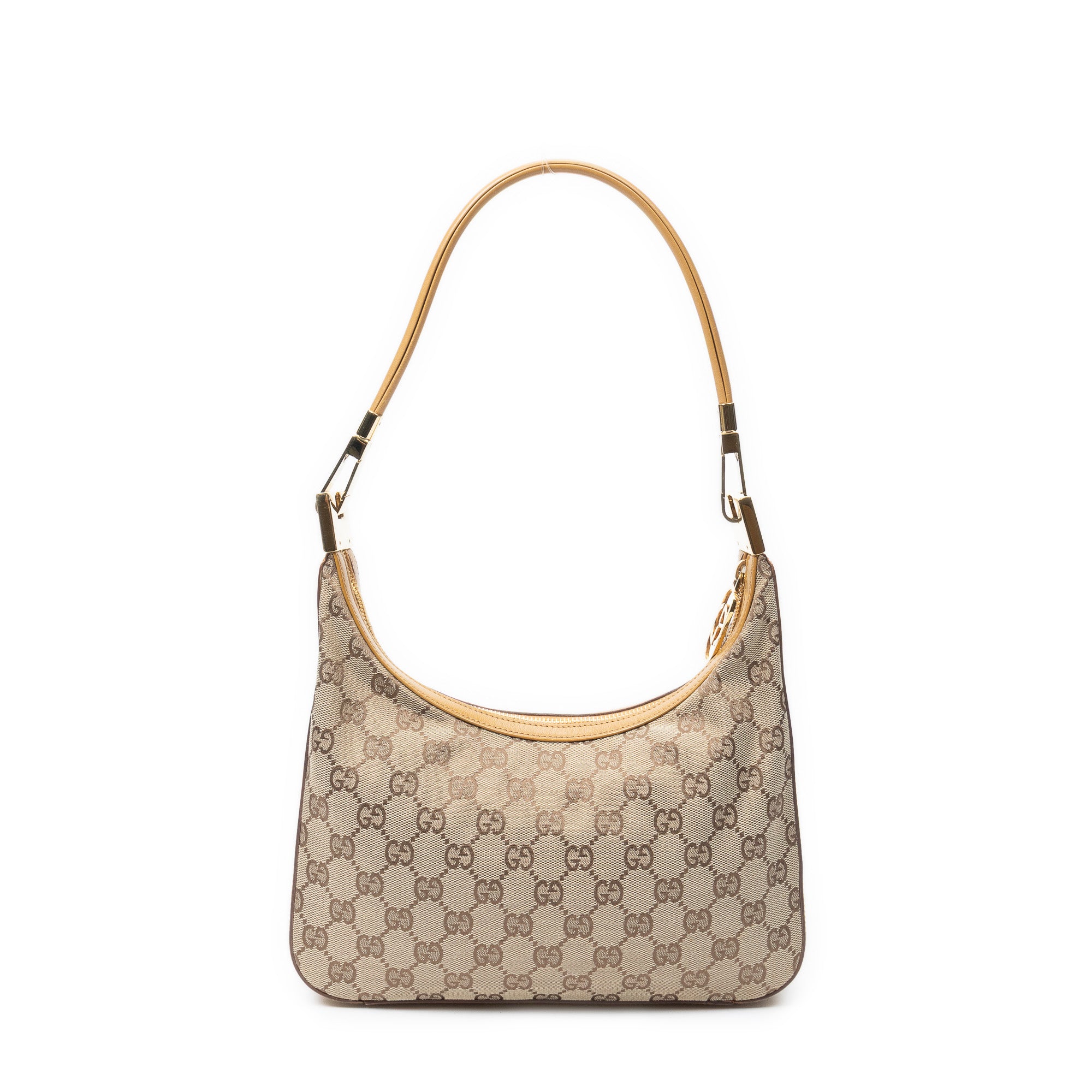 Shoulder Bag Small Shoulder Zip Hobo Beige Monogrammed Canvas