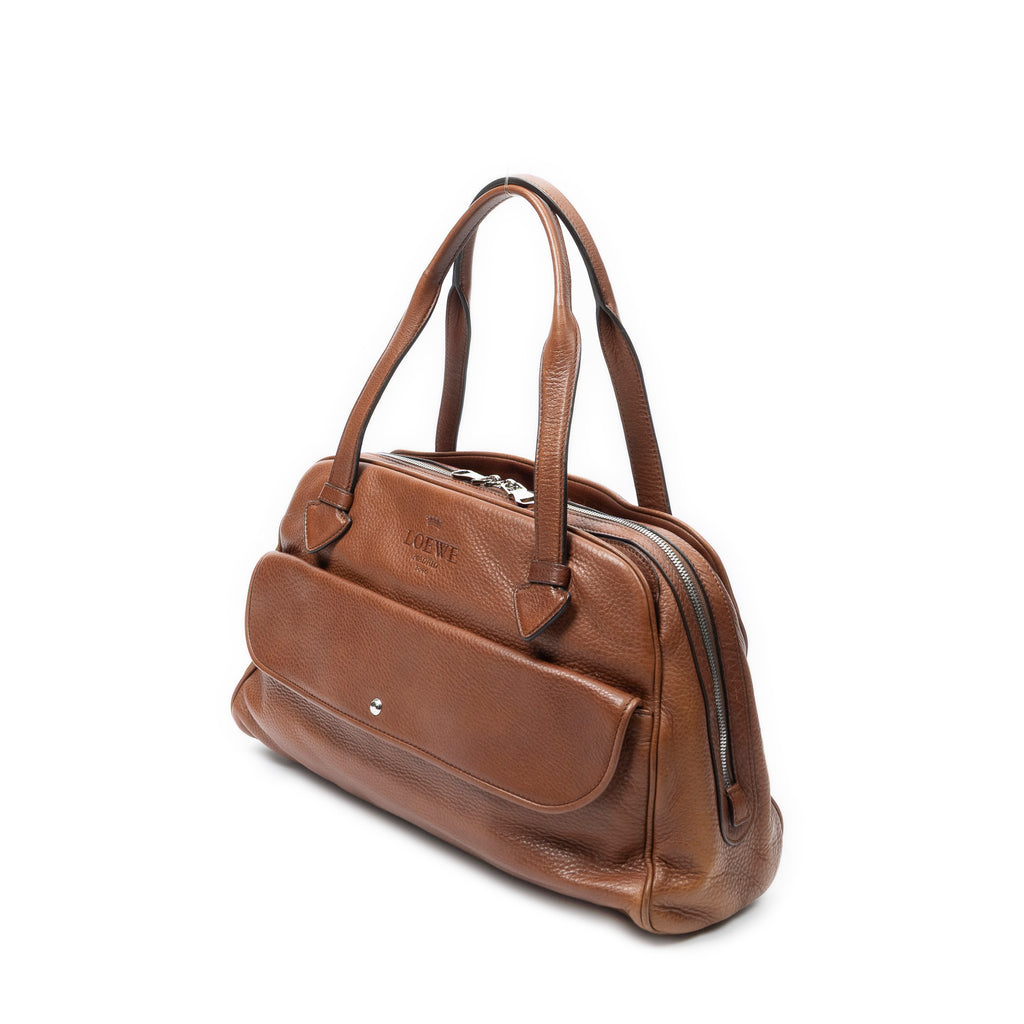 Shoulder Bag Heritage Flap Pocket Boston Brown Grained Calfskin Leather