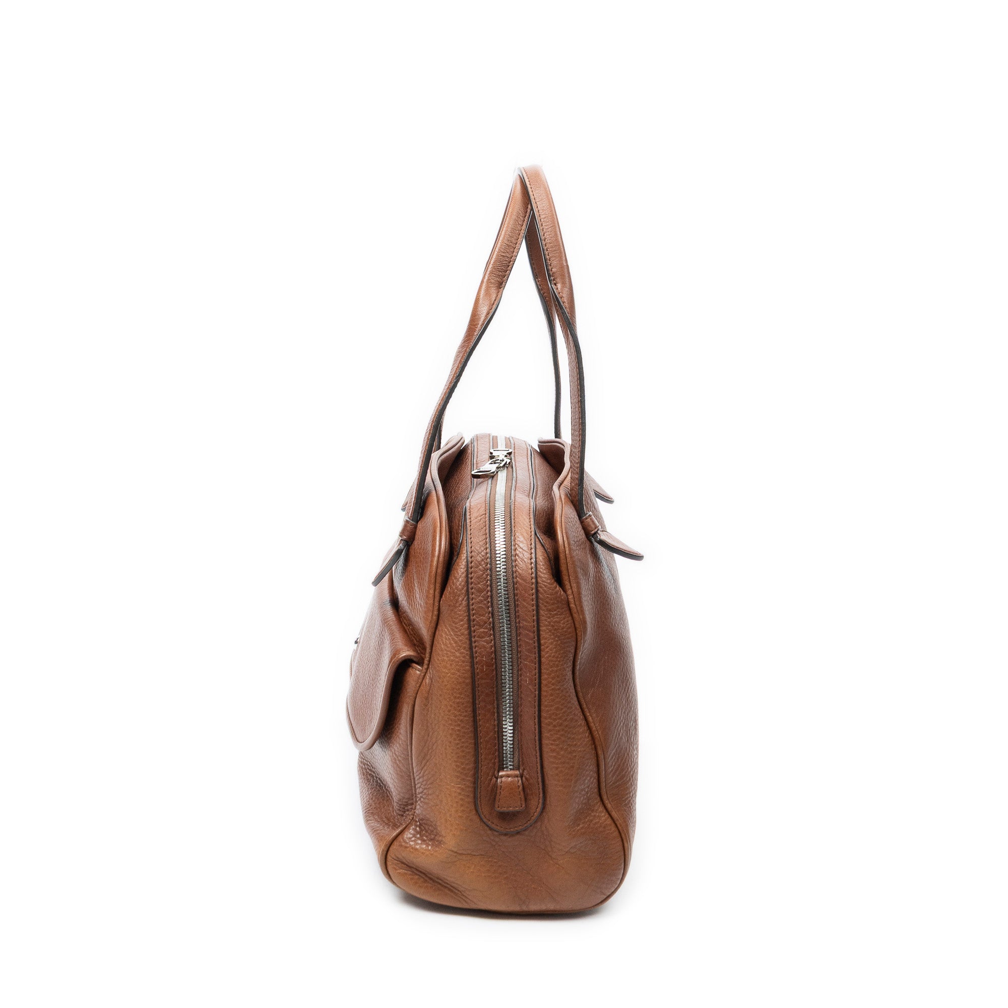 Shoulder Bag Heritage Flap Pocket Boston Brown Grained Calfskin Leather