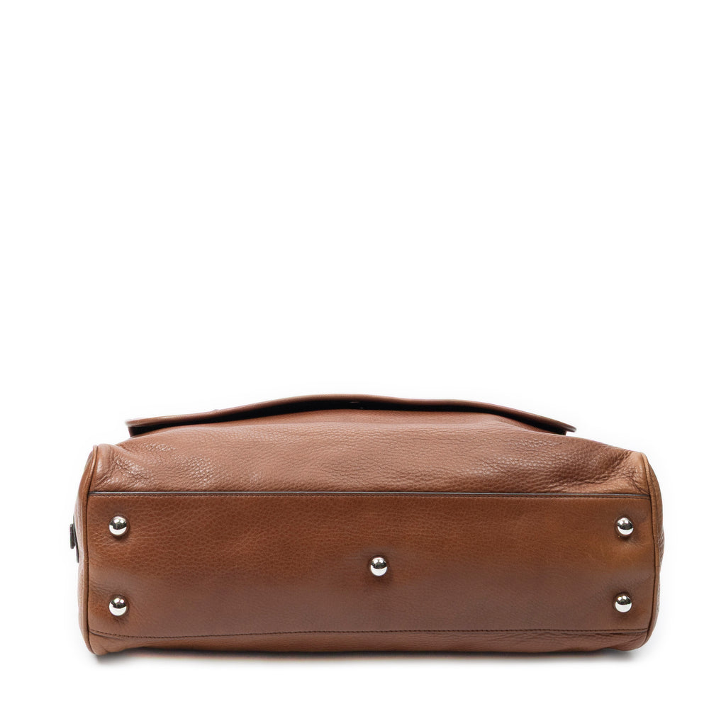 Shoulder Bag Heritage Flap Pocket Boston Brown Grained Calfskin Leather