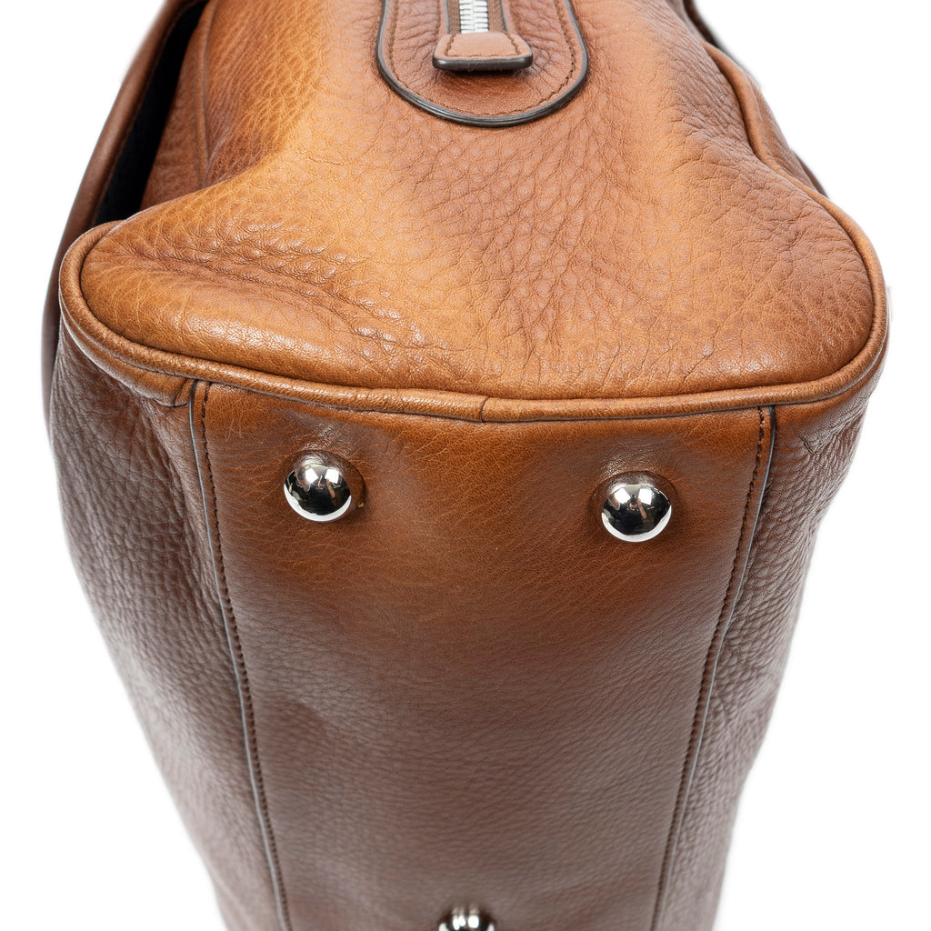 Shoulder Bag Heritage Flap Pocket Boston Brown Grained Calfskin Leather