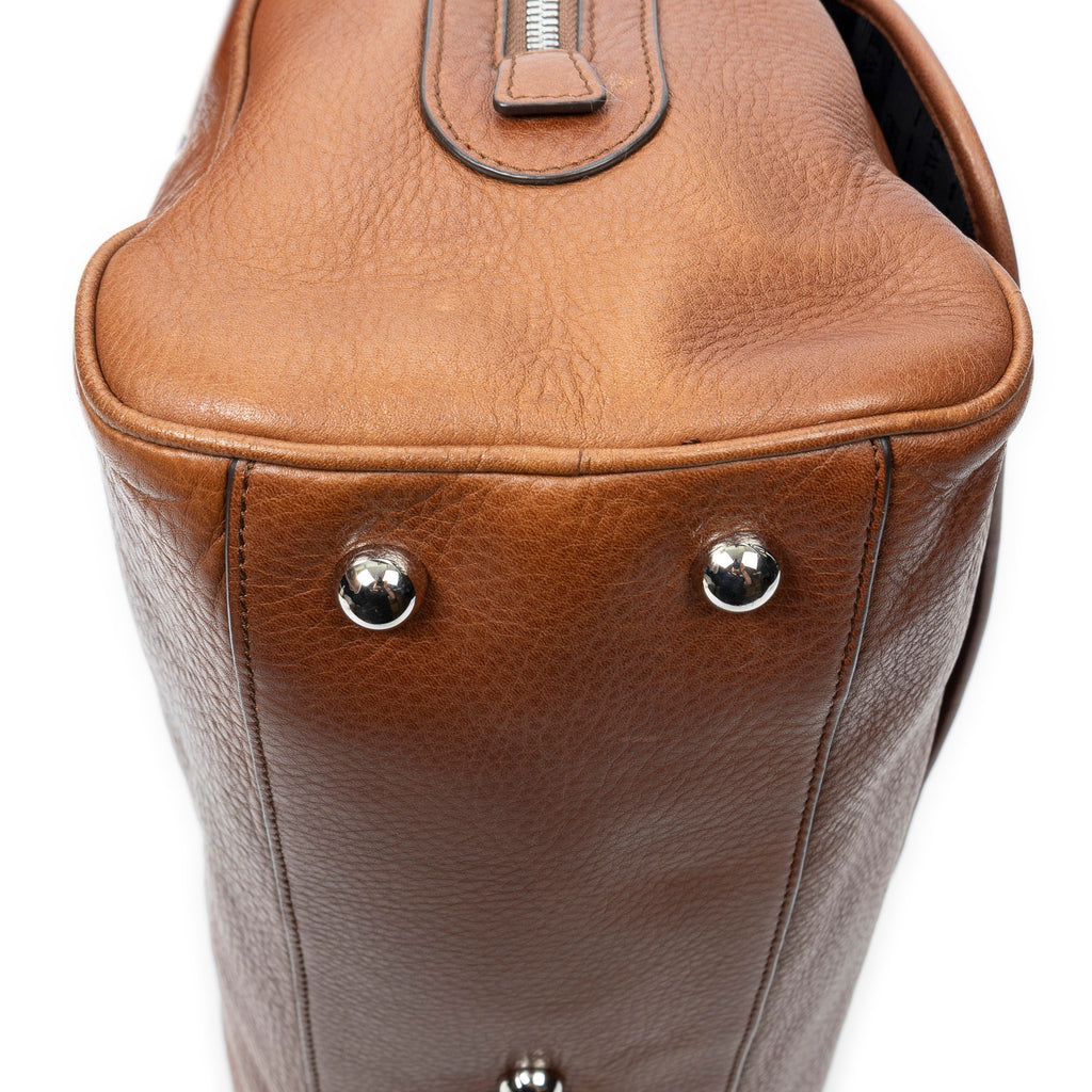 Shoulder Bag Heritage Flap Pocket Boston Brown Grained Calfskin Leather