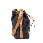 Shoulder Bag Vintage Drawstring Bucket Black Woven Coated Canvas