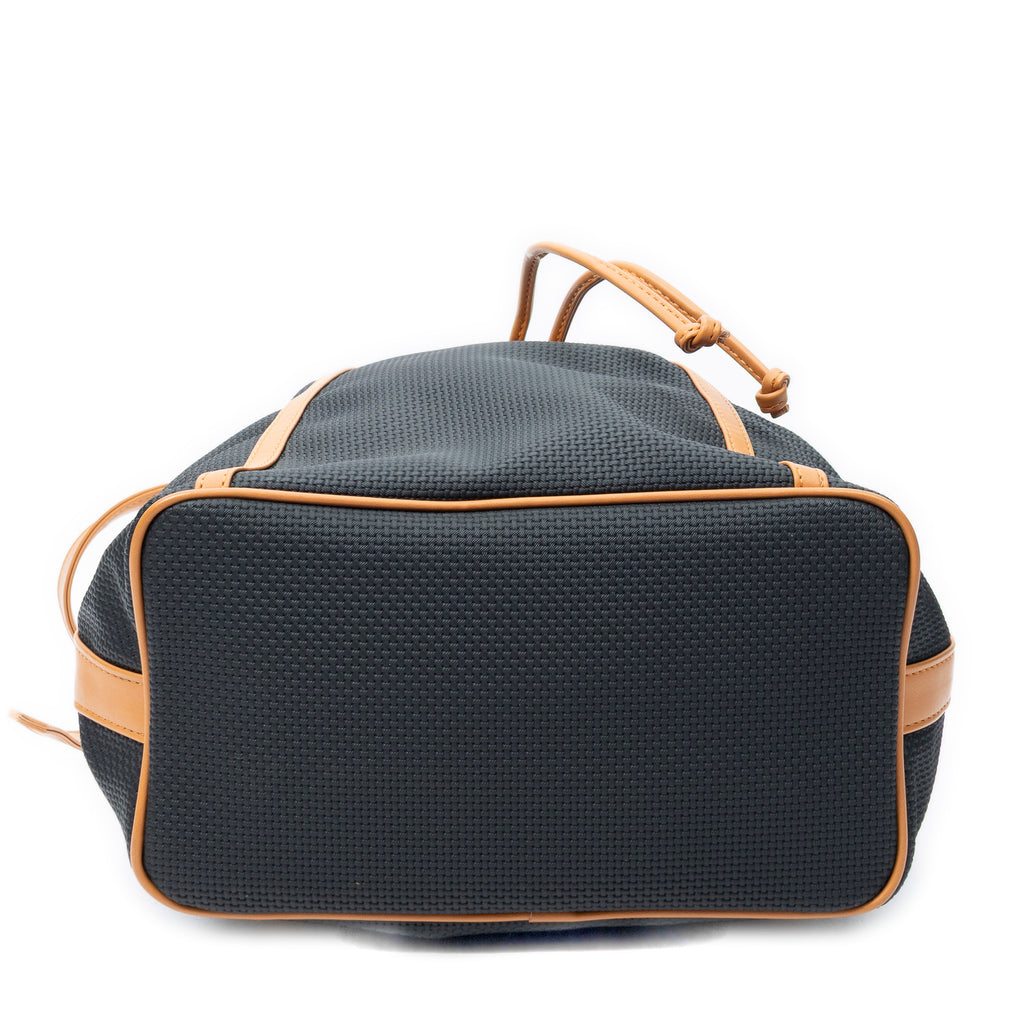 Shoulder Bag Vintage Drawstring Bucket Black Woven Coated Canvas