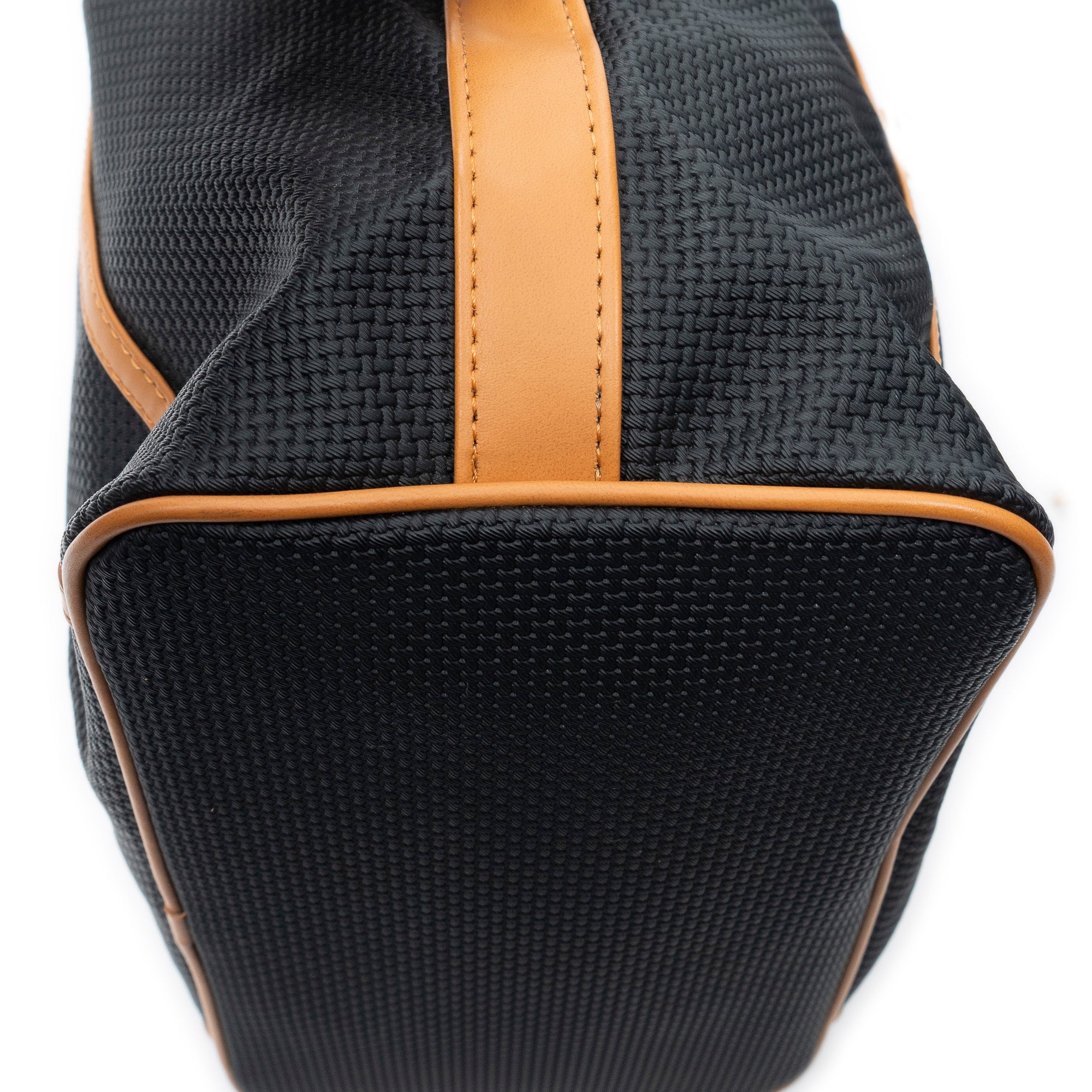 Shoulder Bag Vintage Drawstring Bucket Black Woven Coated Canvas