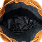 Shoulder Bag Vintage Drawstring Bucket Black Woven Coated Canvas