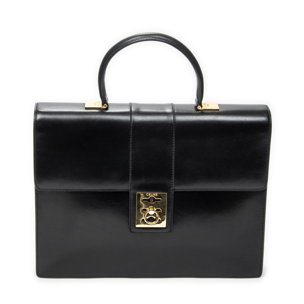 Handbag Vintage Top Handle Flap Business Bag Black Calfskin Leather