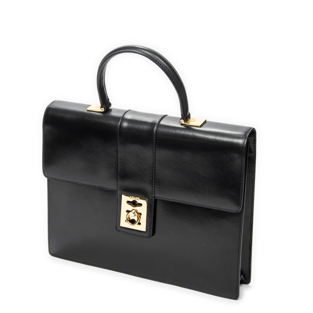 Handbag Vintage Top Handle Flap Business Bag Black Calfskin Leather