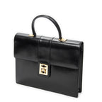 Handbag Vintage Top Handle Flap Business Bag Black Calfskin Leather