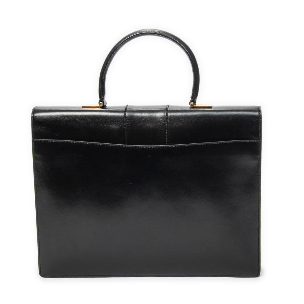 Handbag Vintage Top Handle Flap Business Bag Black Calfskin Leather