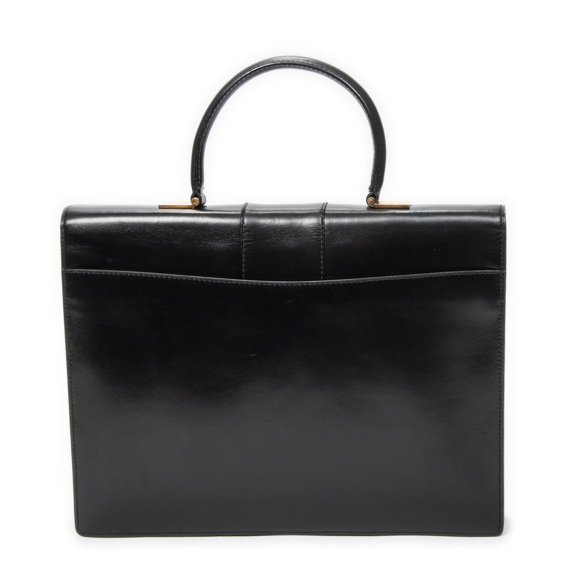 Handbag Vintage Top Handle Flap Business Bag Black Calfskin Leather