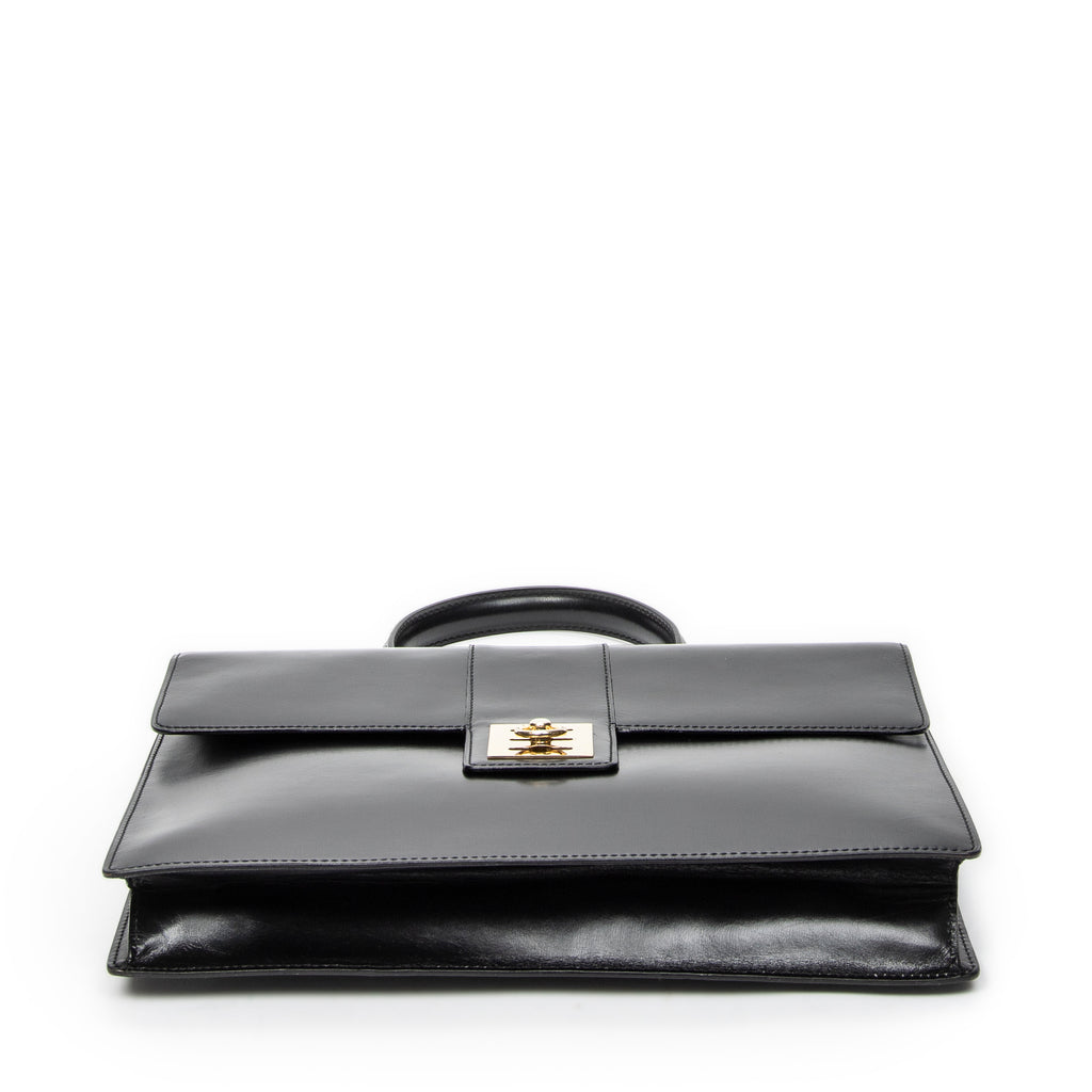 Handbag Vintage Top Handle Flap Business Bag Black Calfskin Leather