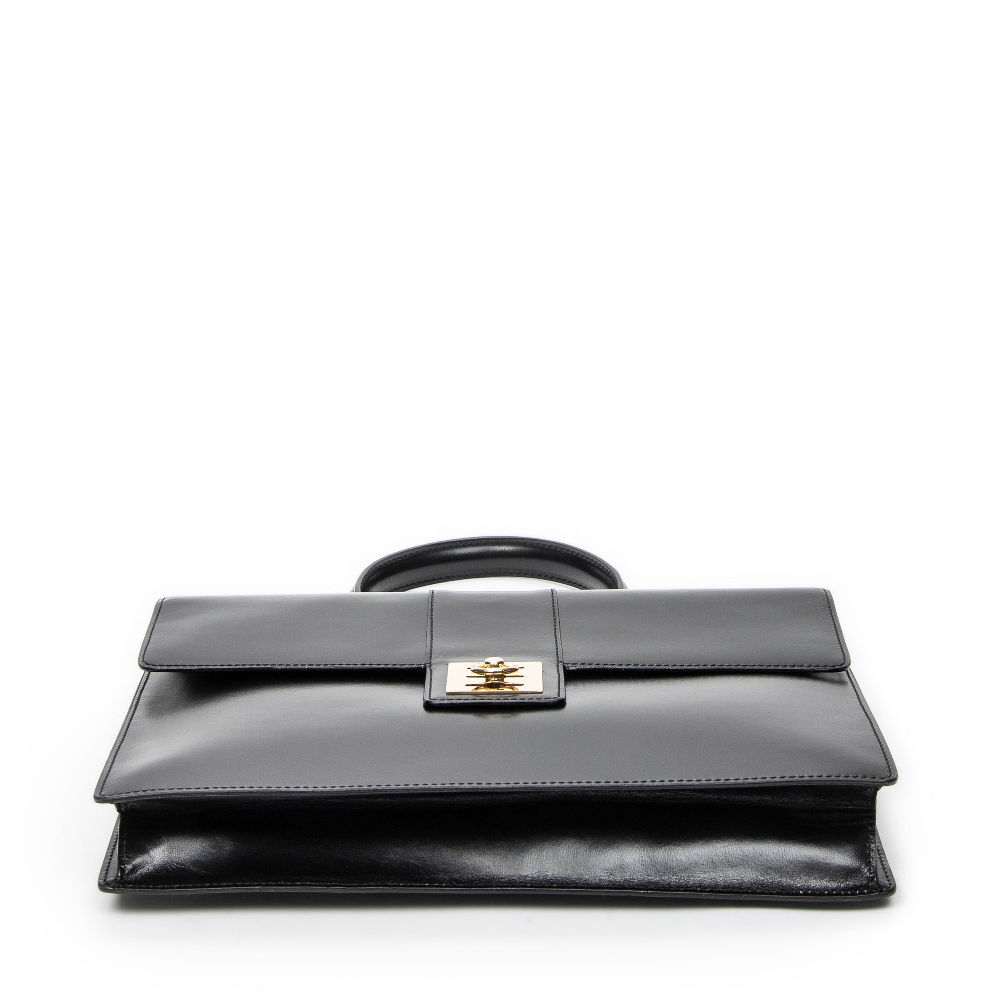 Handbag Vintage Top Handle Flap Business Bag Black Calfskin Leather